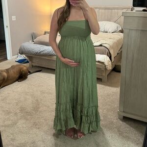 Olive Smocked Halter Cutout Maternity Dress